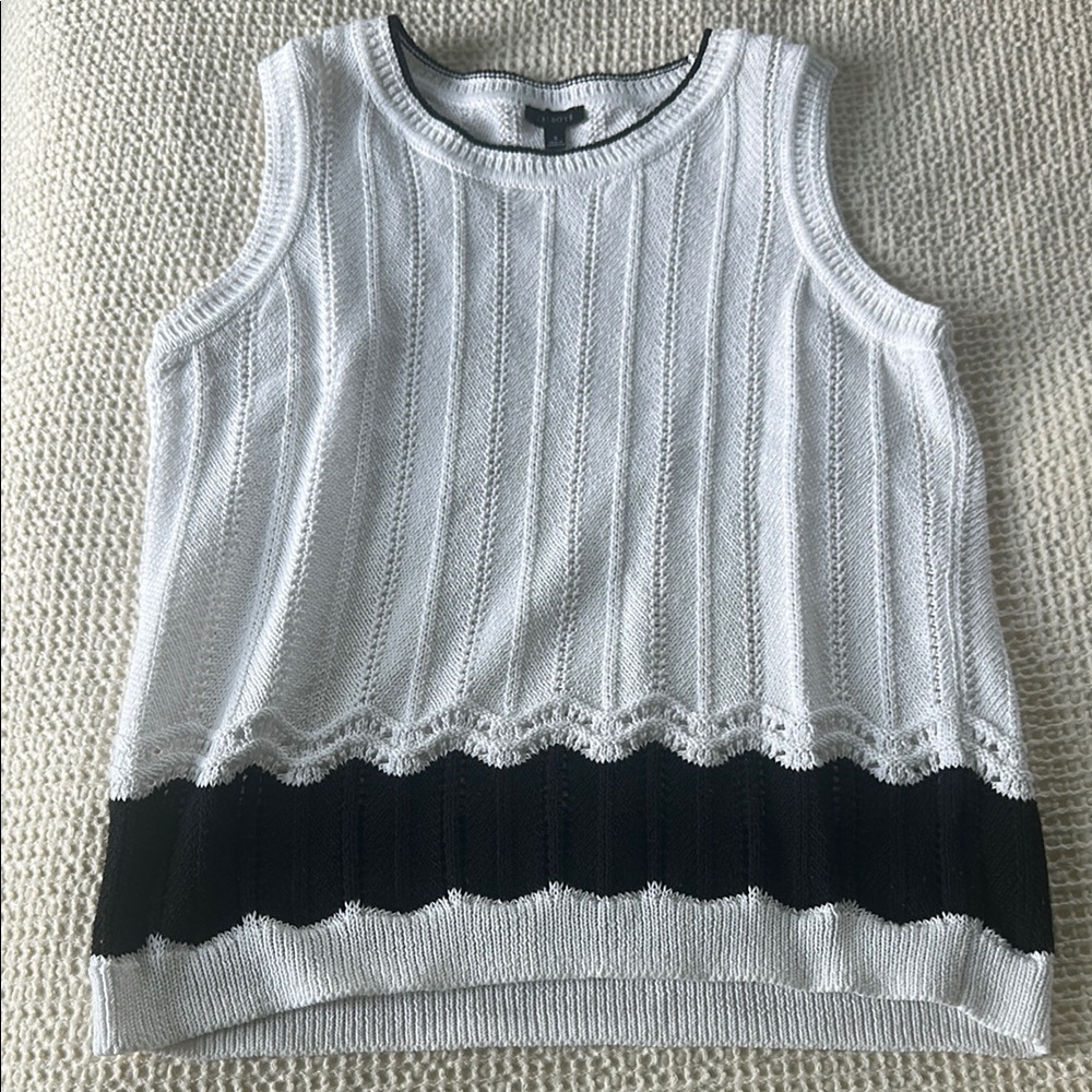 Talbots White and Black Textured Tank Top